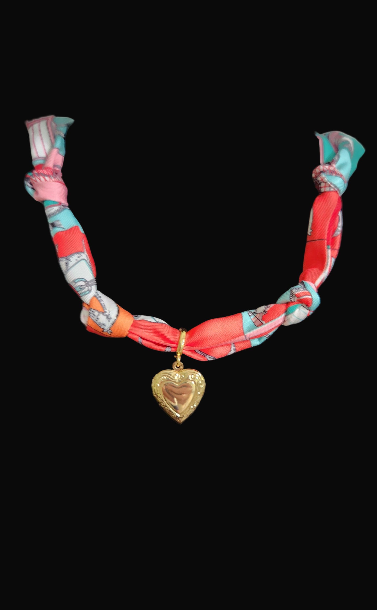 Scarf Necklace with Heart Locket
