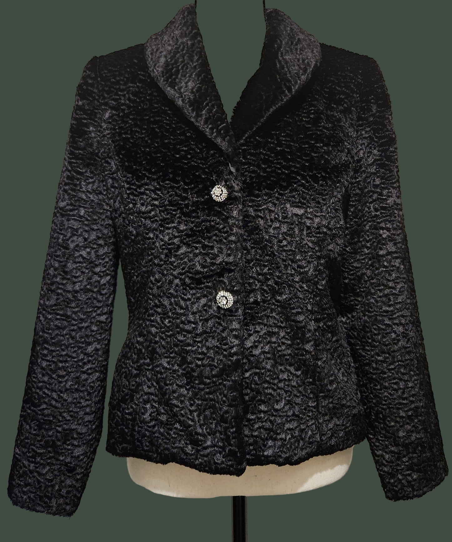 Vintage Elegant Parisian Black Textured Women's Jacket Size 8 Petite