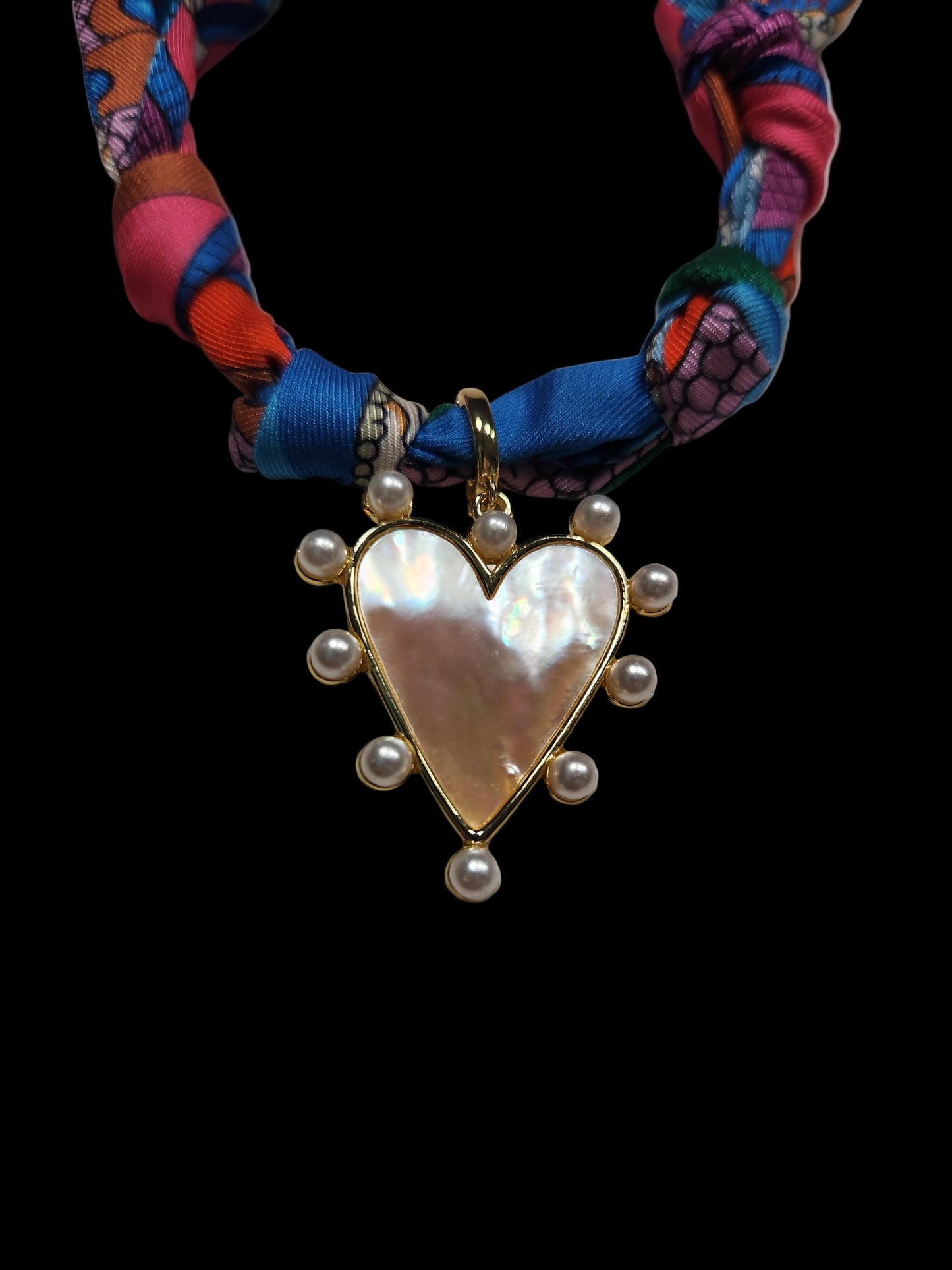 Scarf Necklace with Mother of Pearl Studded Heart