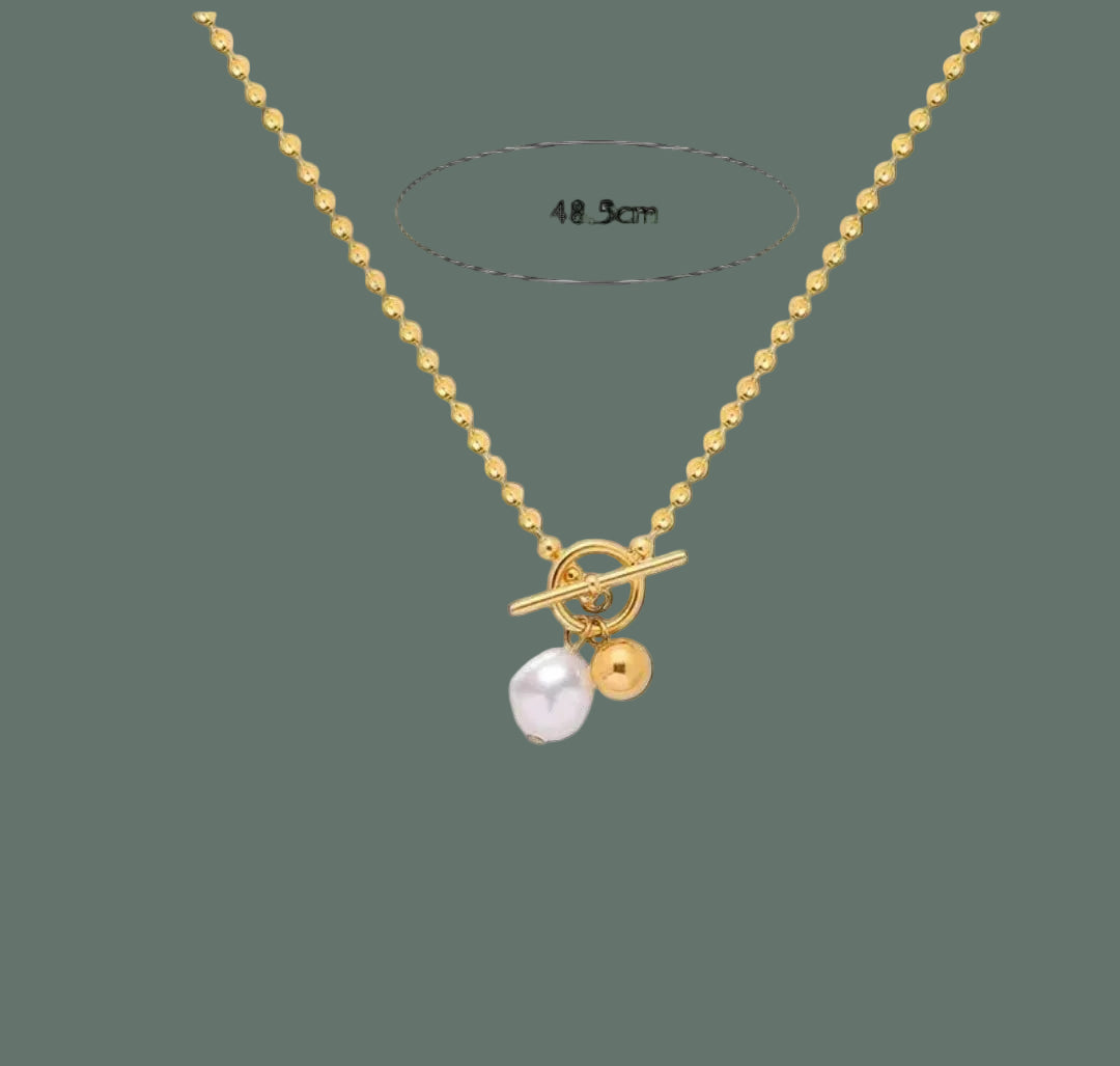 Pearl Gold Bead Dainty Toggle Necklace