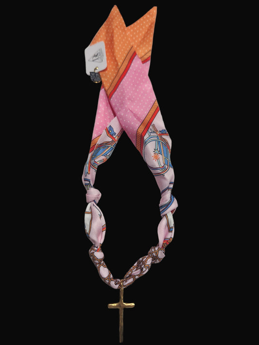 Scarf Necklace with Organic Gold Cross