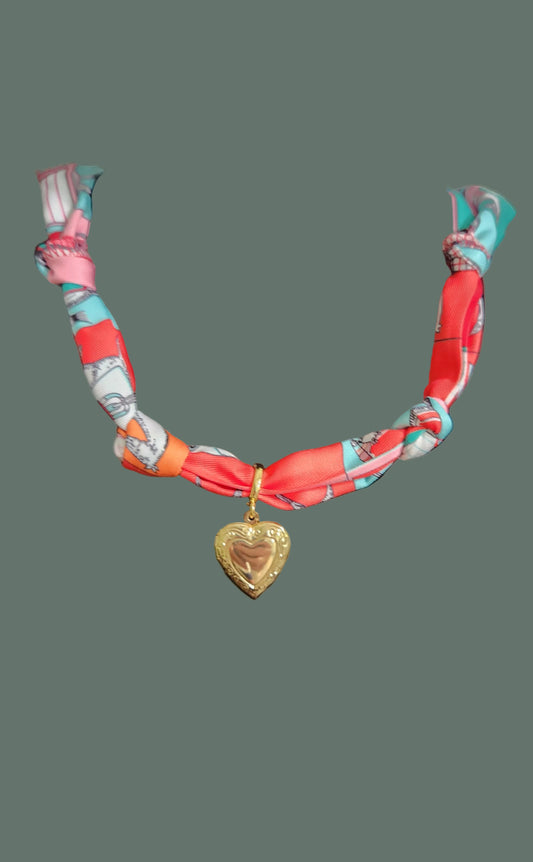 Scarf Necklace with Heart Locket