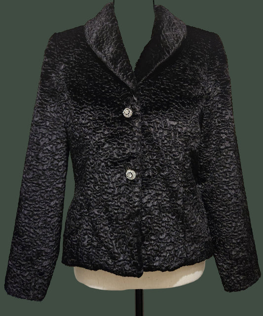 Vintage Elegant Parisian Black Textured Women's Jacket Size 8 Petite