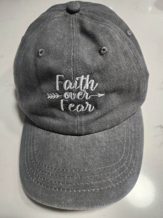 H-Hat- Faith over Fear Grey Sand Washed  Ball Cap