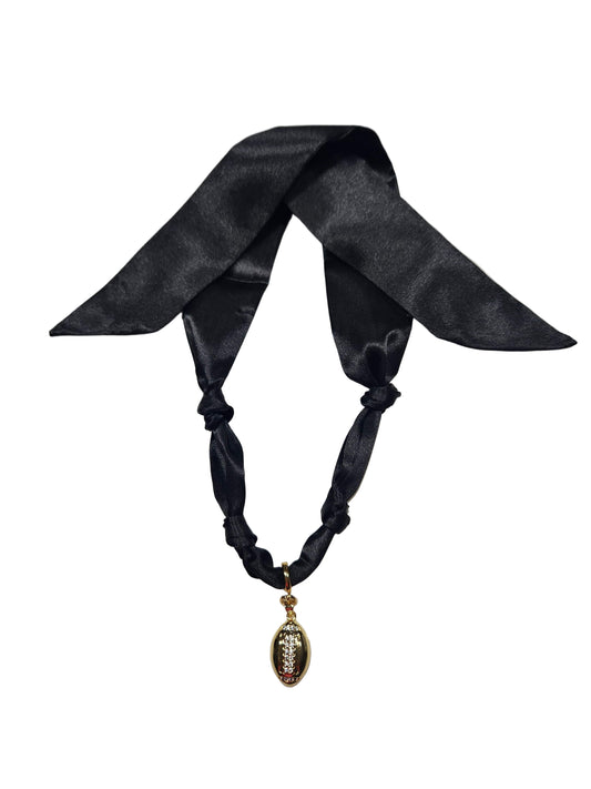 Scarf Necklace in Black w/ Gold and Rhinestone Football