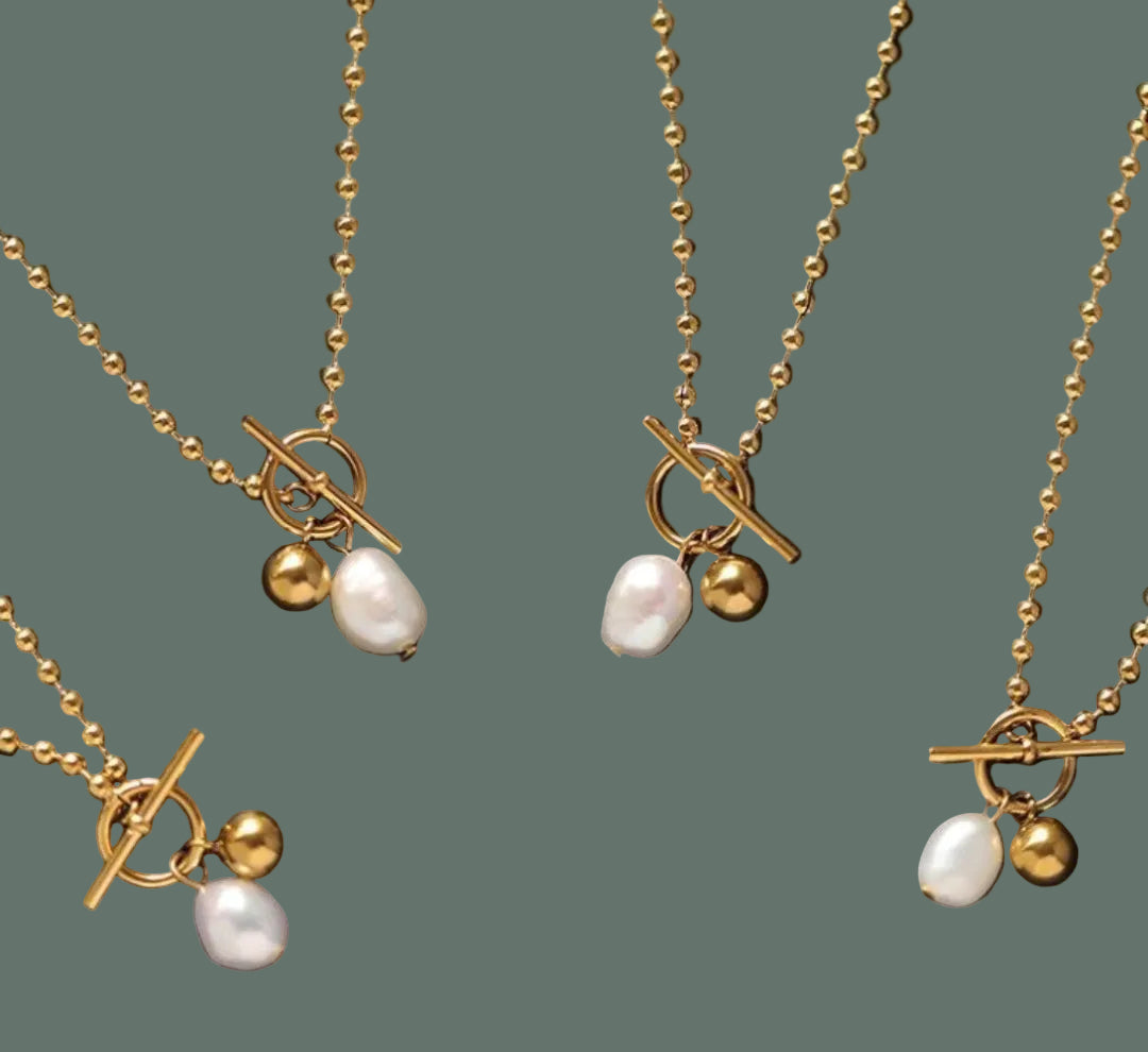 Pearl Gold Bead Dainty Toggle Necklace