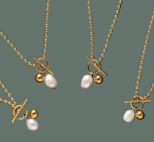 Pearl Gold Bead Dainty Toggle Necklace