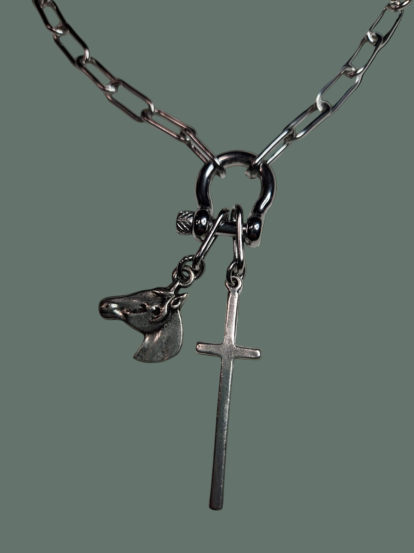 Cross and Horse Necklace