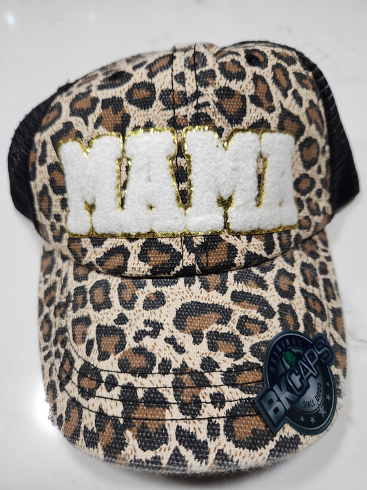 Mama Leopard Print Ponytail Cap