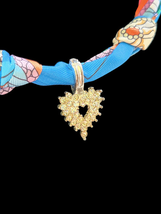 Scarf Necklace with  Silver Plated Rhinestone Heart