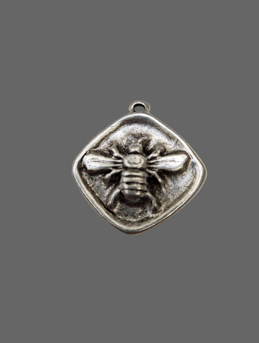 Bee Diamond Shaped Silver Pewter