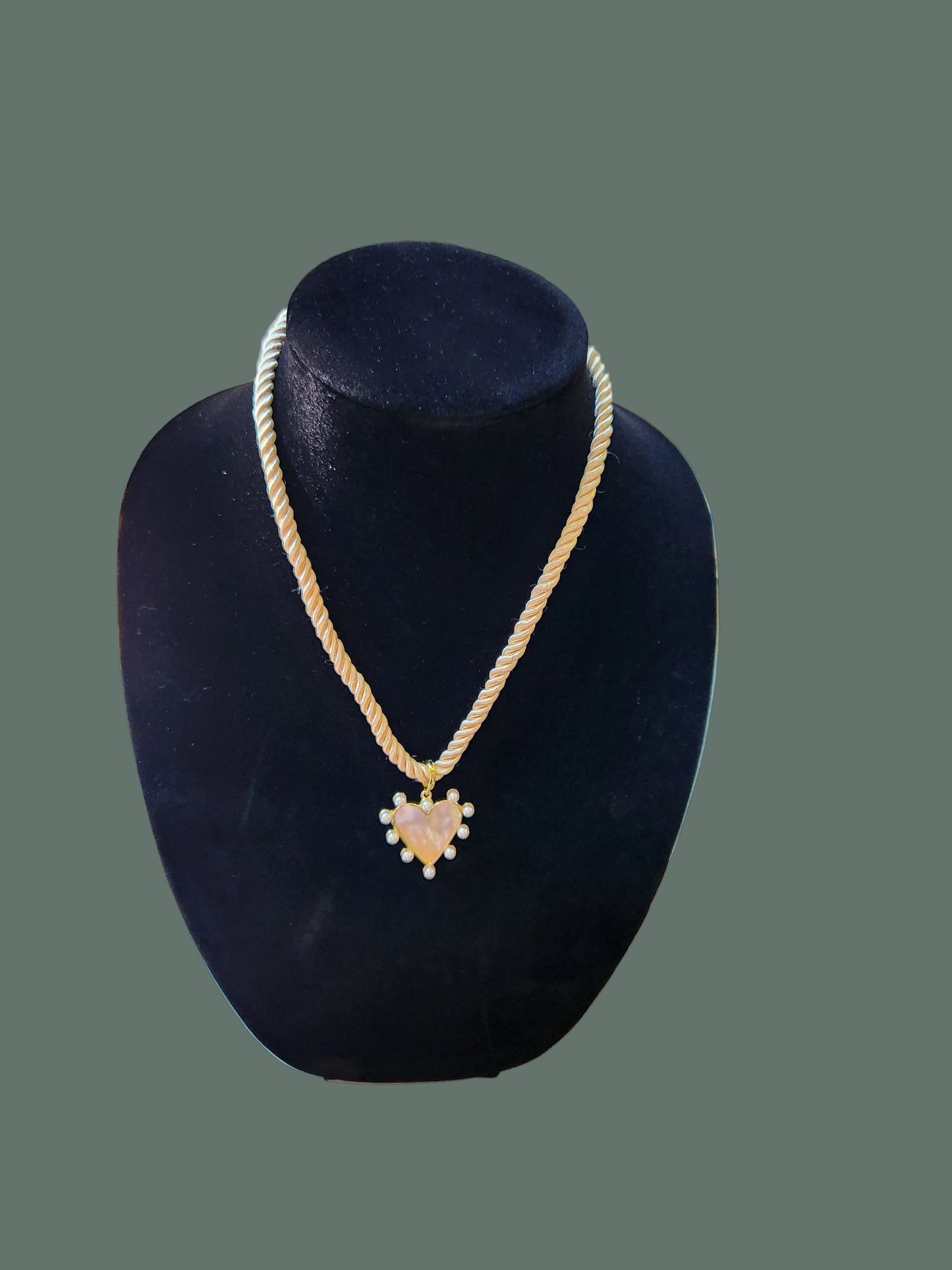 Pearl Studded Mother of Pearl Heart Pendant/Chord Necklace