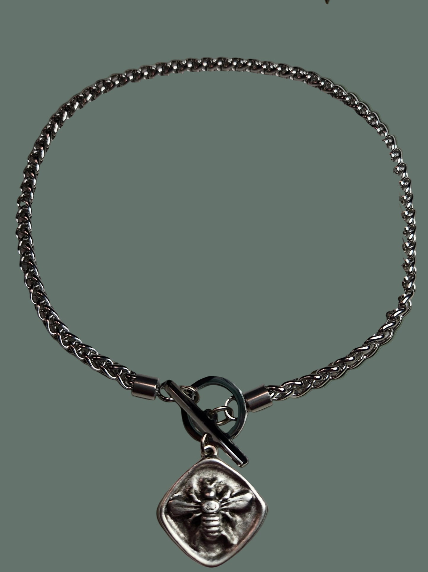 Bee Toggle Braided Necklace in Silver