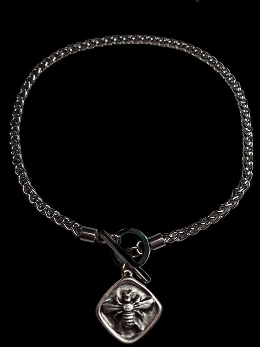 Bee Toggle Braided Necklace in Silver