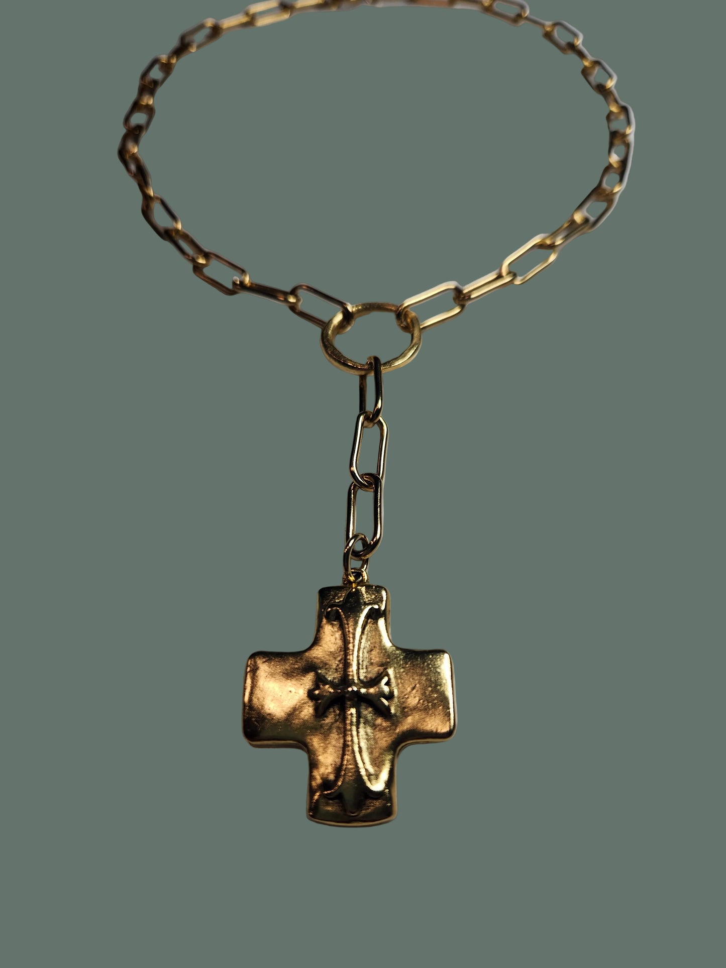 Cross w/ Eternity Ring Large Paperclip Necklace