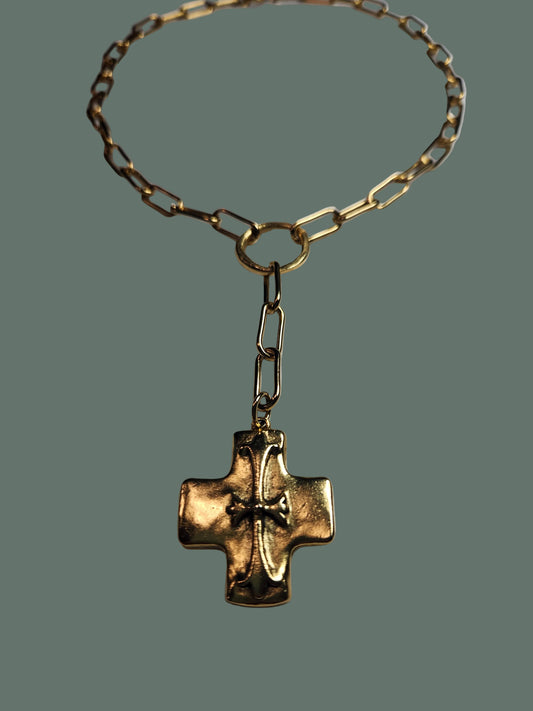 Cross w/ Eternity Ring Large Paperclip Necklace