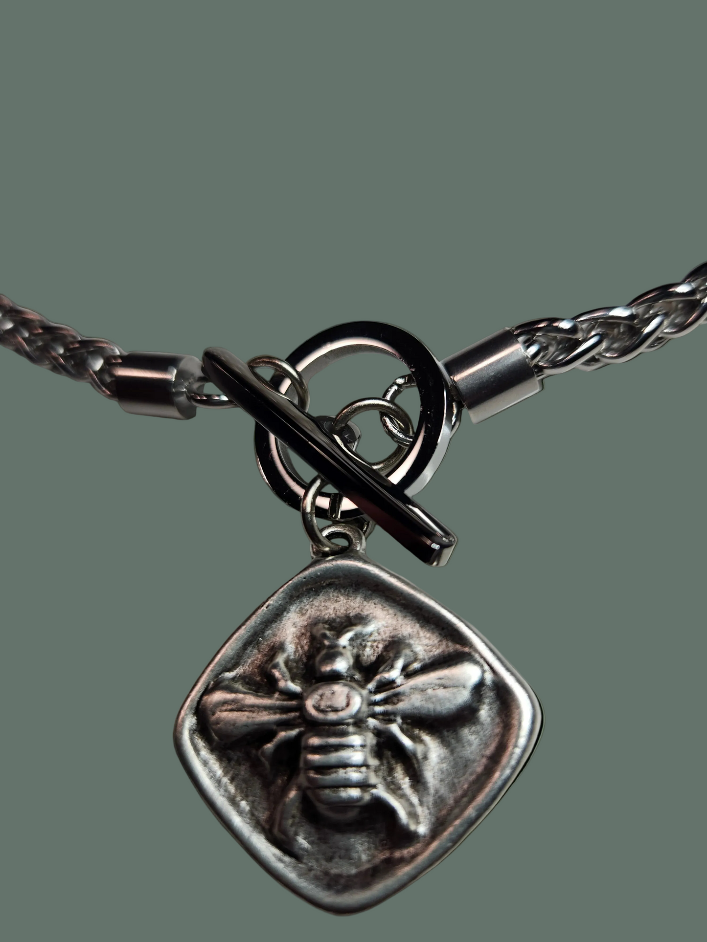 Bee Toggle Braided Necklace in Silver