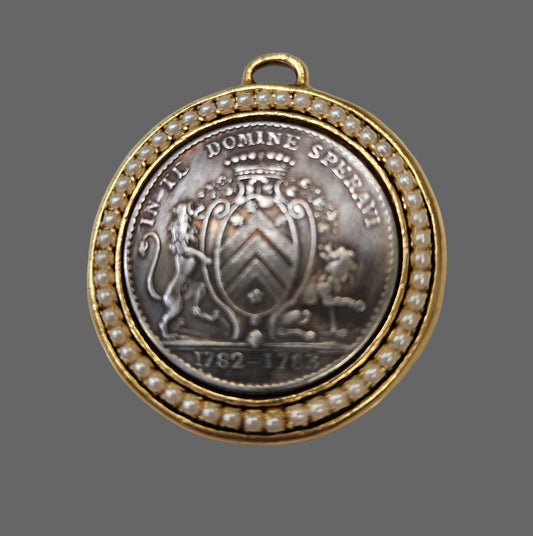 French Coin Pewter Mixed Media with Pearl Halo