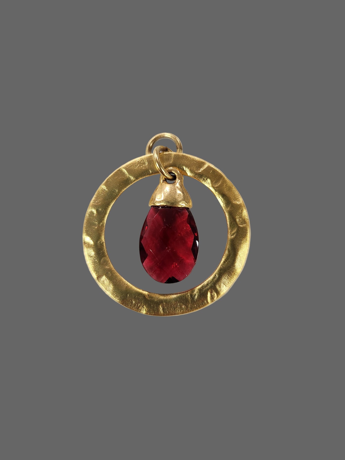 Crystal Pewter/Gold Garnet Hammered Halo Pendant