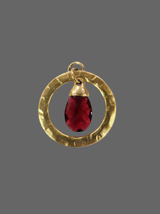 Crystal Pewter/Gold Garnet Hammered Halo Pendant
