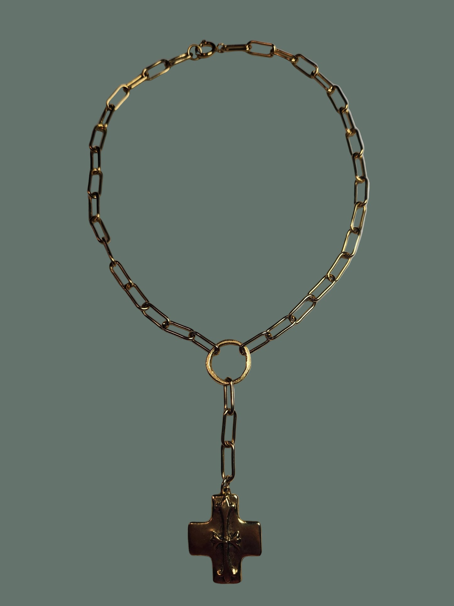 Cross w/ Eternity Ring Large Paperclip Necklace