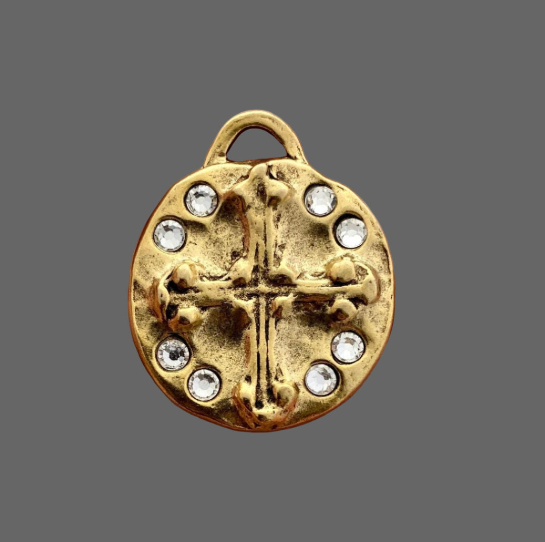 Cross, Gold Coin Rhinestone Pendant
