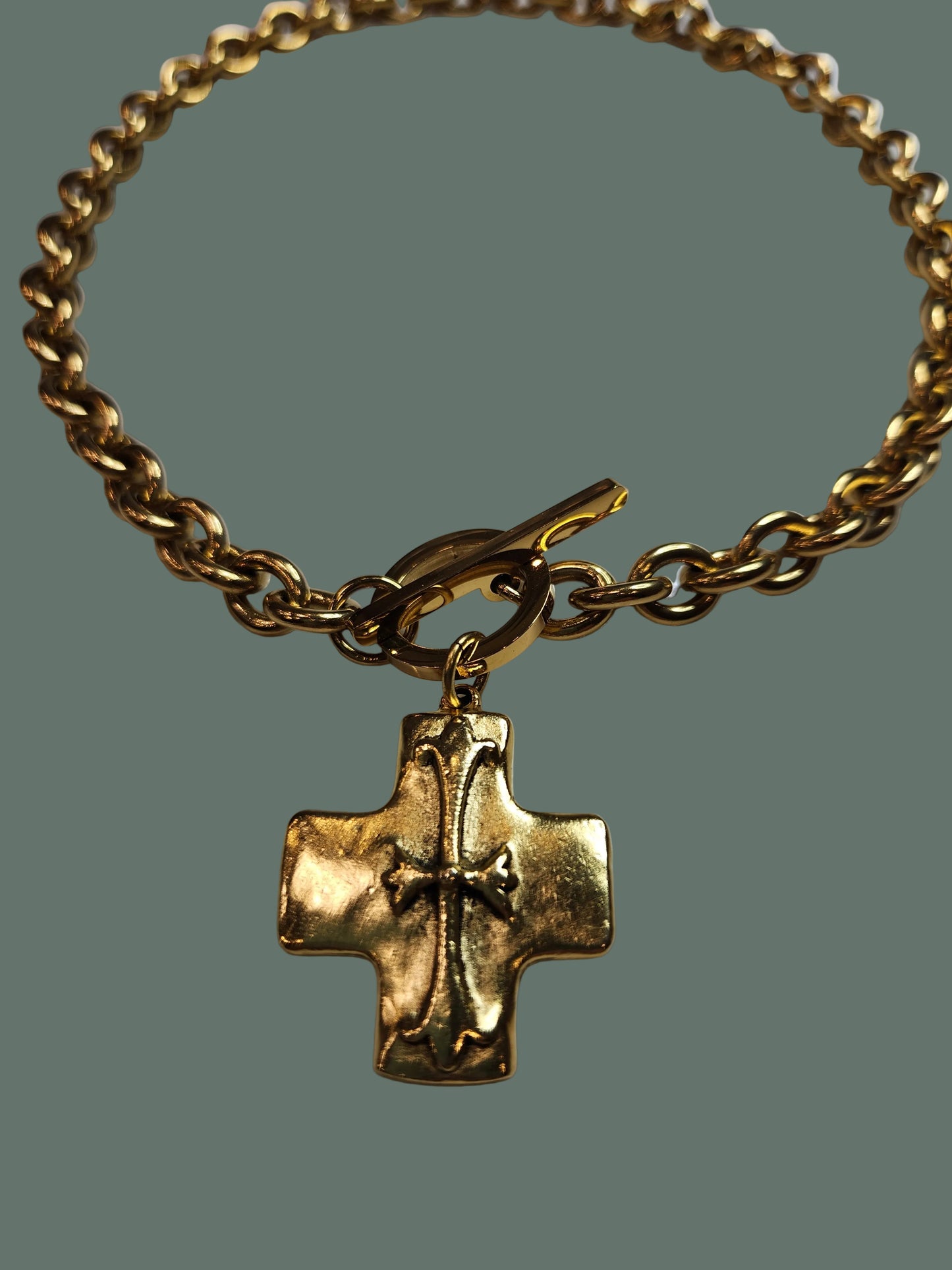 Cross Pendant on Chunky Toggle Chain