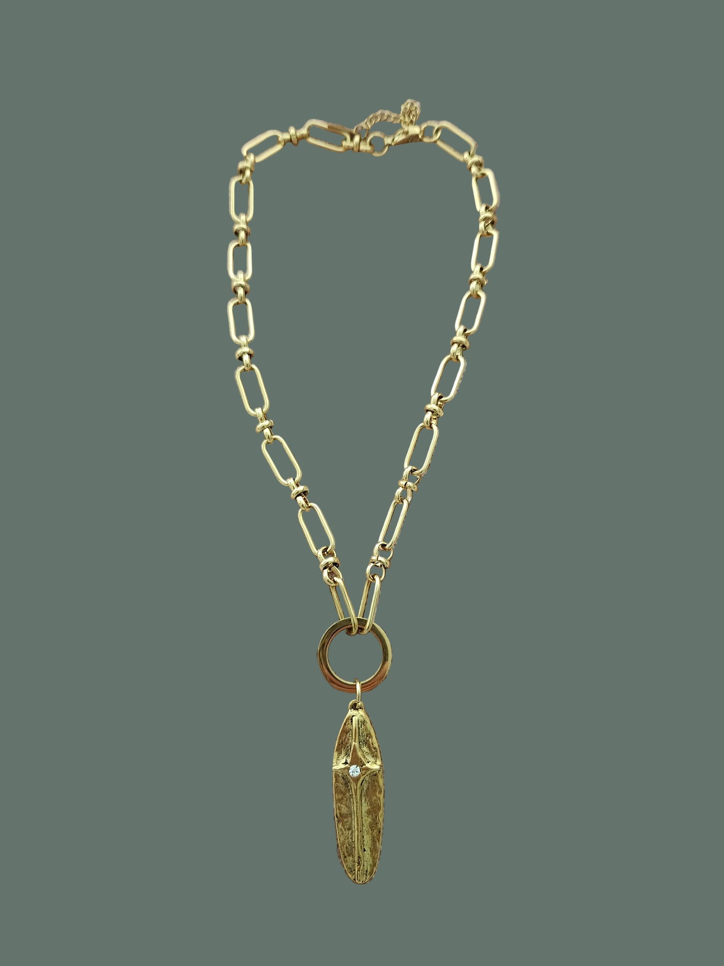 Cross Oval Elongated Link  Pendant Necklace