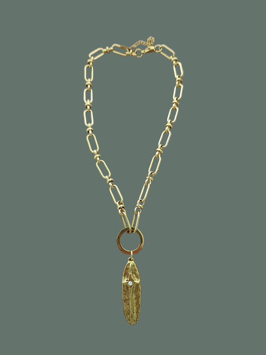 Cross Oval Elongated Link  Pendant Necklace